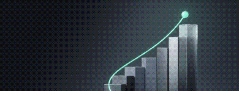 A glowing curve rising over a row of bars