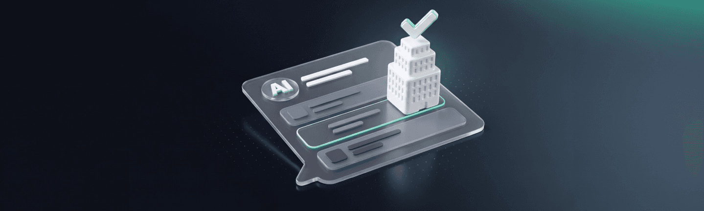 “3D illustration of an AI-powered interface highlighting a verified business profile.