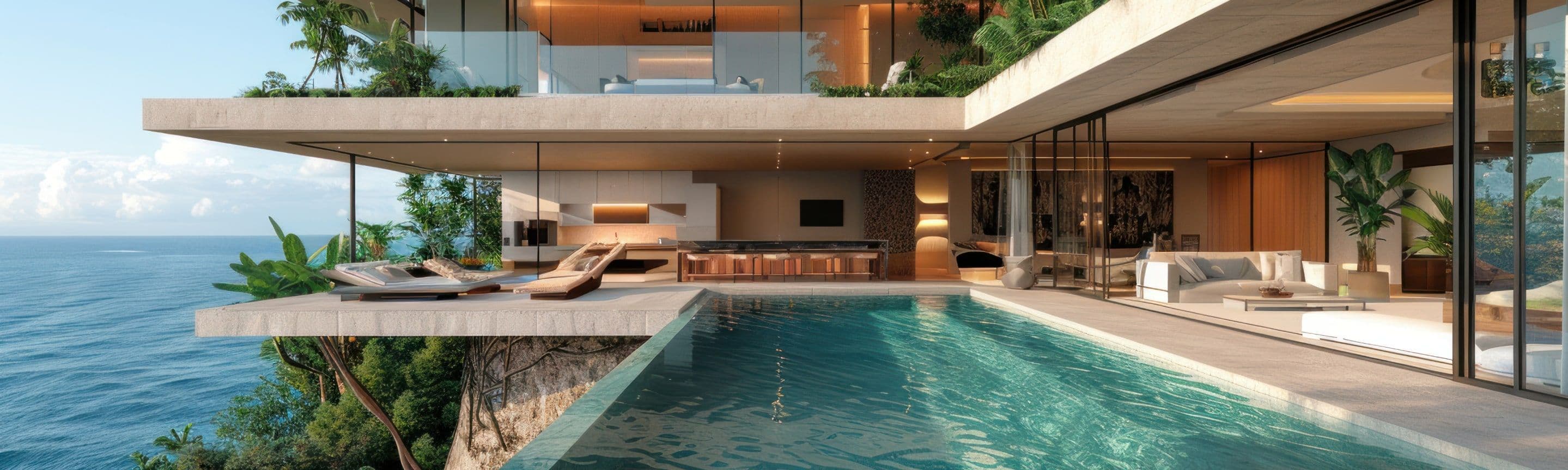 A modern clifftop villa with an infinity pool overlooking the sea
