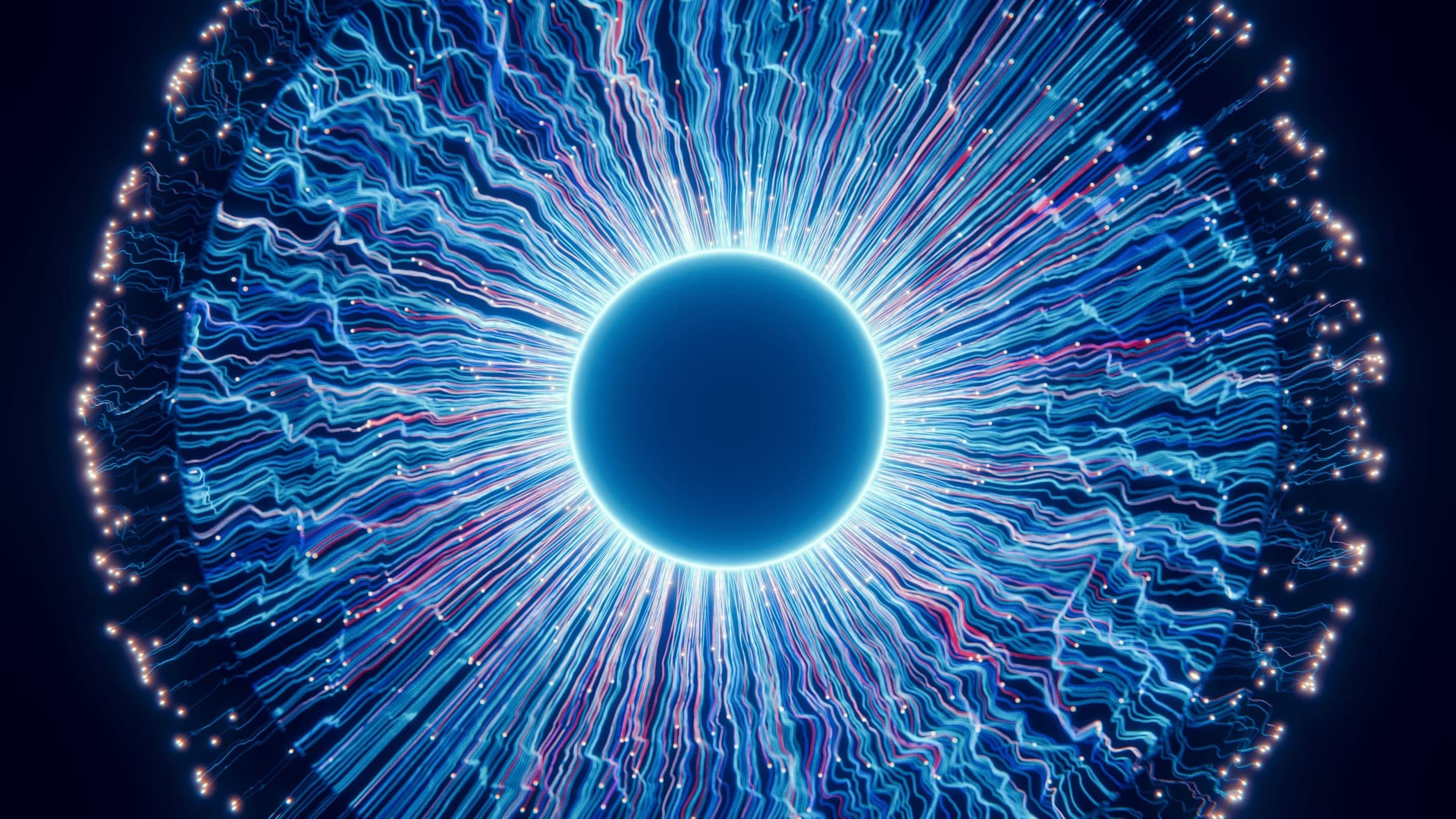 Strands of light radiating from a glowing ring